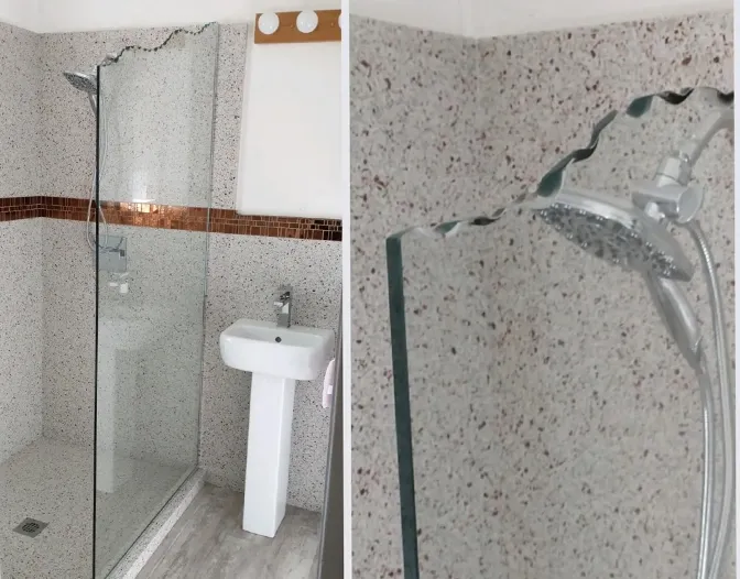 Custom Chipped-top Glass Shower Panel