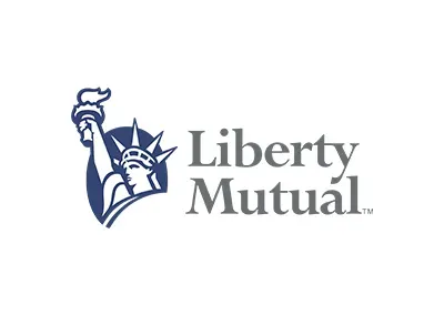 Liberty Mutual logo with the Statue of Liberty's torch and crown to the left of the company name in gray text on a white background.