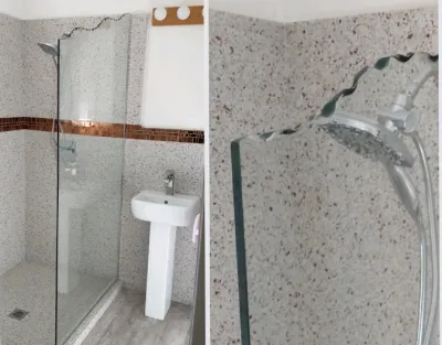 Custom Chipped-top Glass Shower Panel